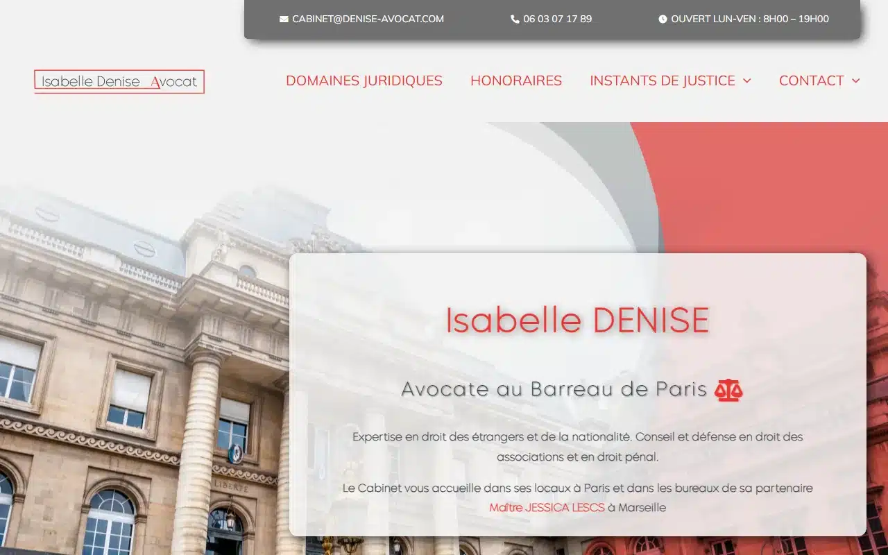 Réalisation Isabelle Denise Avocat, page d’accueil