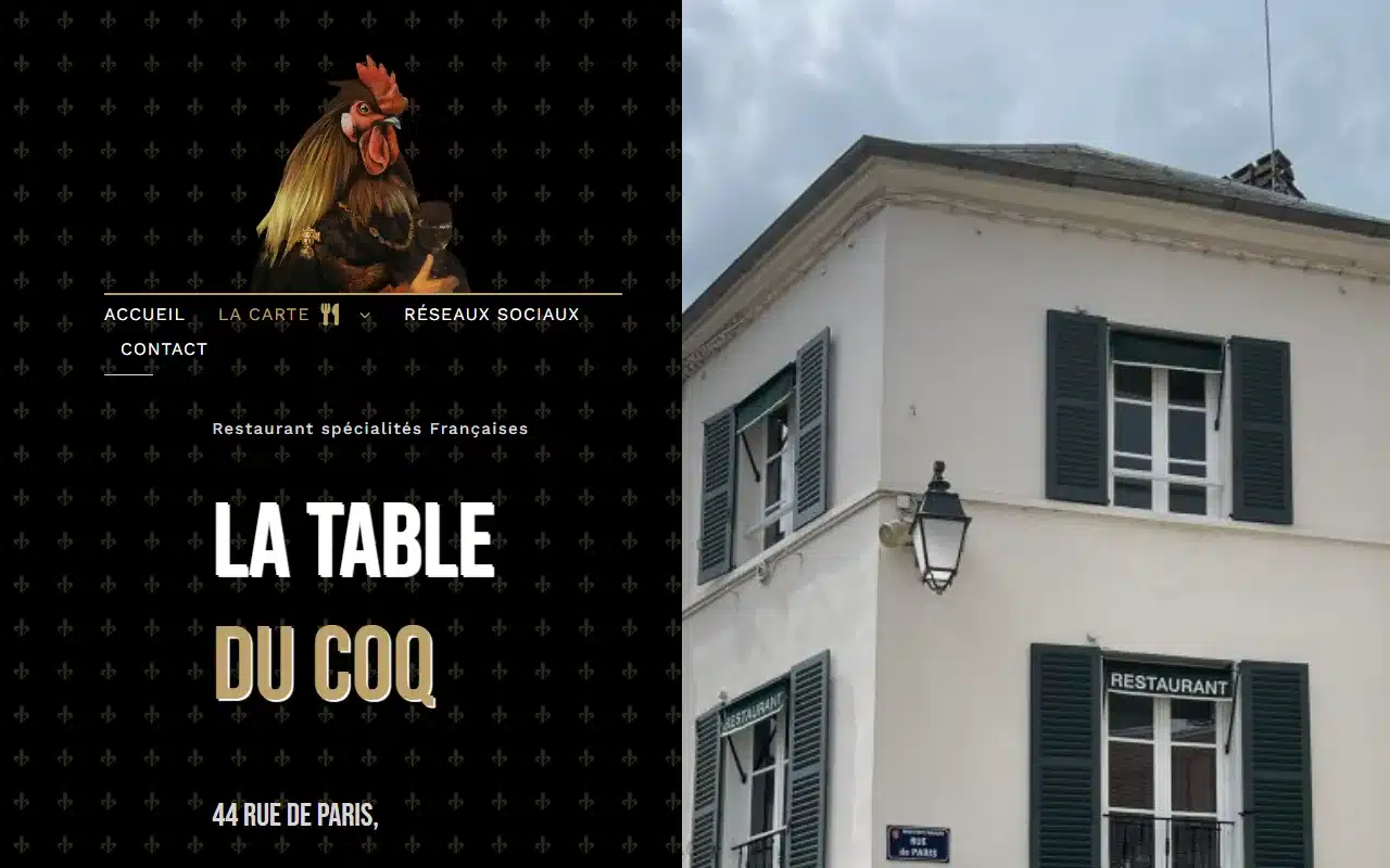 Réalisation La table du Coq, page d’accueil